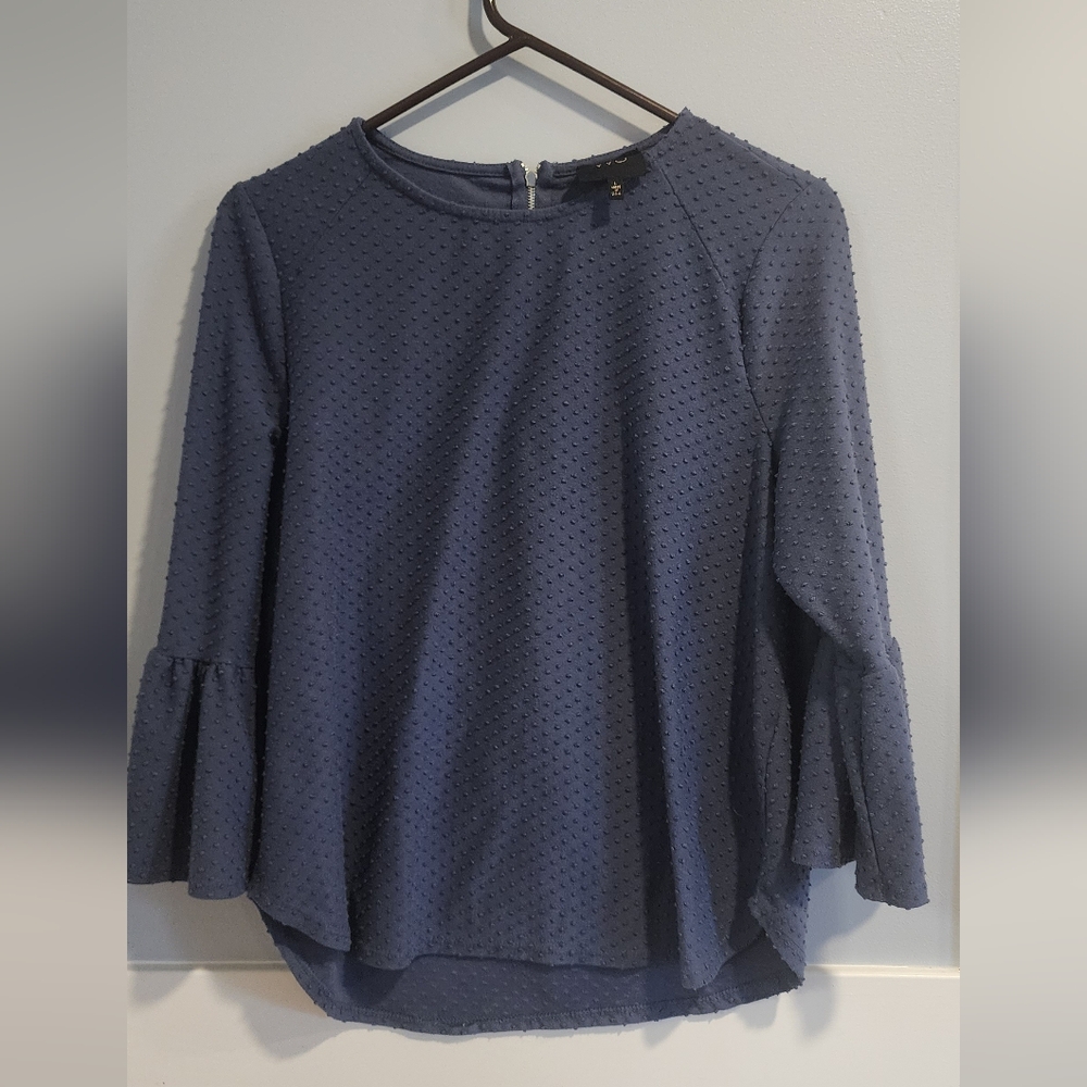 W5 Blue Textured Blouse with Bell Sleeves Size Large